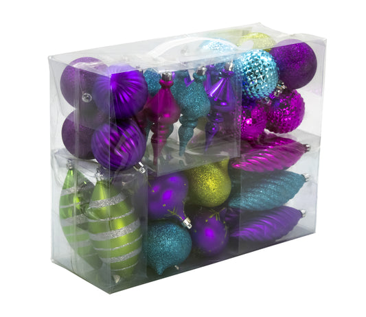 40 Pack Hot Pink, Lime Green, Aqua, Purple Assorted Ornaments