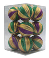 12 Pack Green, Gold and Purple Assorted Ball Ornaments