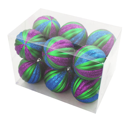 12 Pack Blue Purple and Green Assorted Ball Ornaments