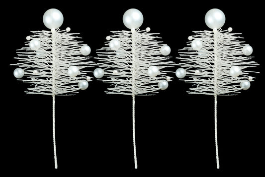 3 Pack of 16" White Pine Spray Picks with Ball Accents and Glitter Enhancements