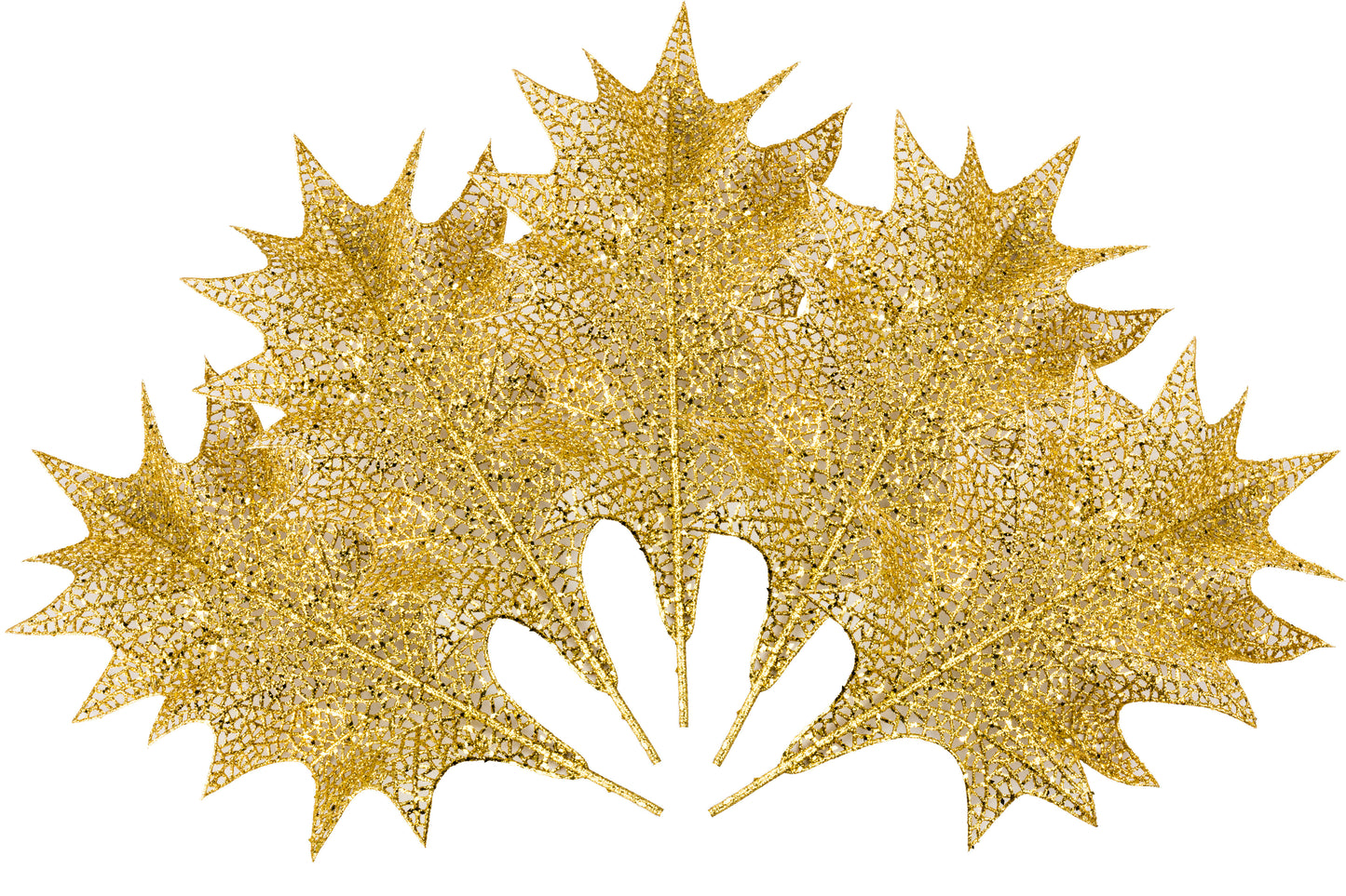 5 Pack of 22" Gold Holly Leaf Picks with Glitter Enhancements