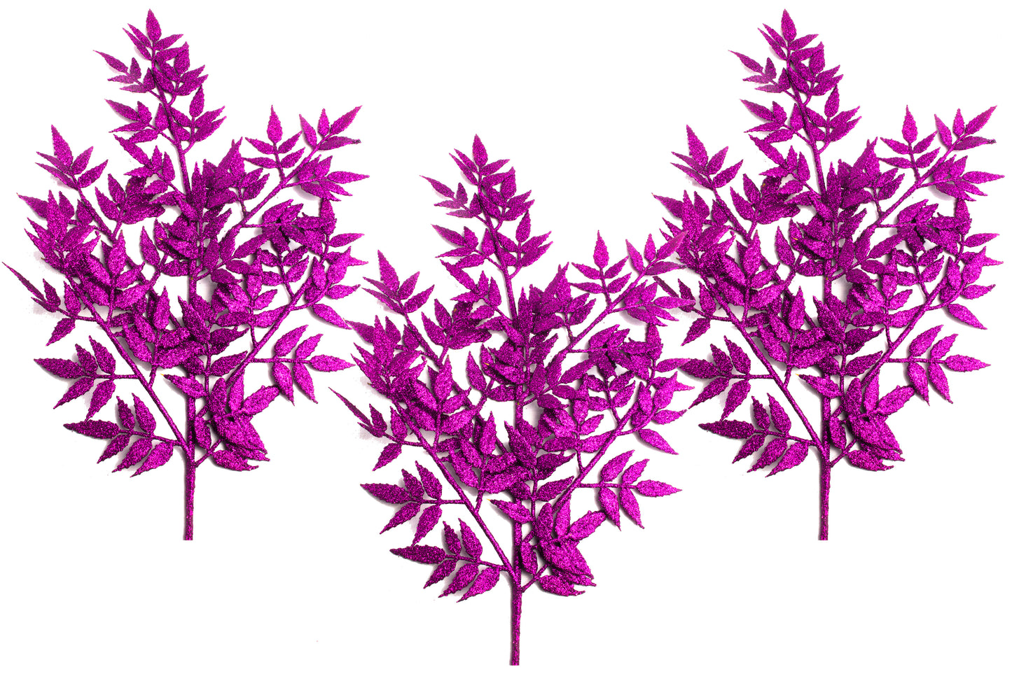 3 Pack of 34" Purple Leaf Picks with Glitter Enhancements