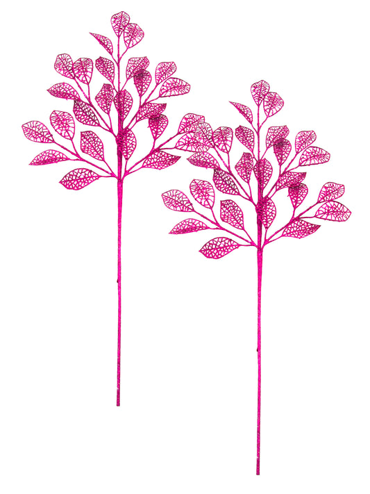 2 Pack of 24" Pink Leaf Picks with Glitter Enhancements