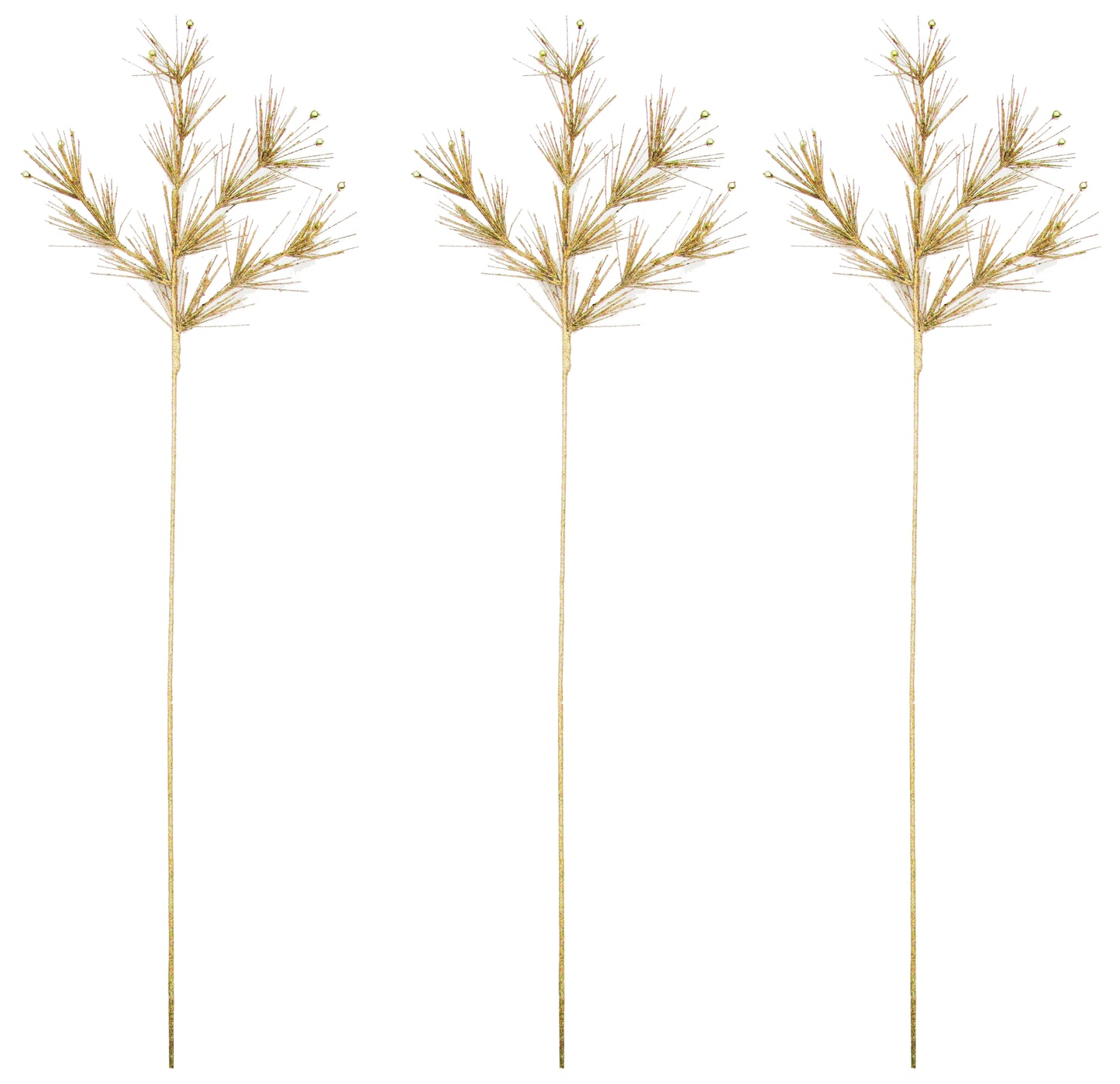 3 Pack of 36" Gold 4 Branch Pine Spray with Ball Accents and Glitter Enhancements