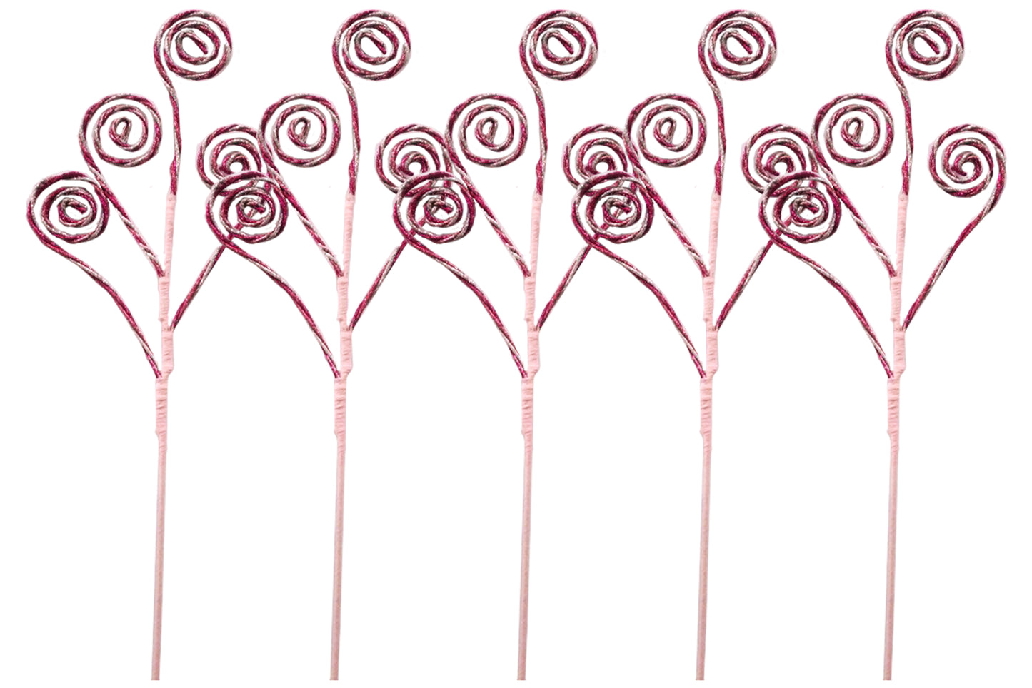 5 Pack of 27" Pink, Red, and Silver Swirl Picks with Glitter Enhancements