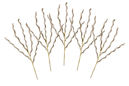 5 Pack of 37" Champagne Twisted Spray Picks with Glitter Enhancements