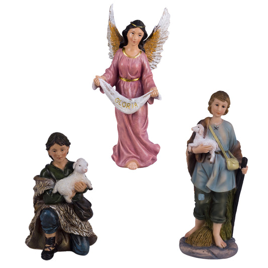 3 Piece Angel and 2 Shepherds Set 8" Nativity Set