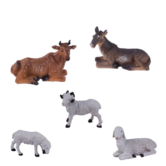 8" Cow, Donkey, and 3 Sheep Animal Nativity Set