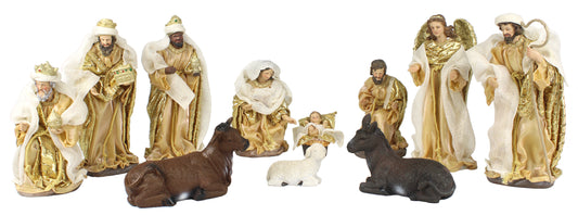 11 Piece 12" Gold Fabric Nativity Set