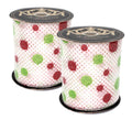 2 Pack of 30' White Ribbon with Metallic Silver, Lime Green and Red Polka Dots