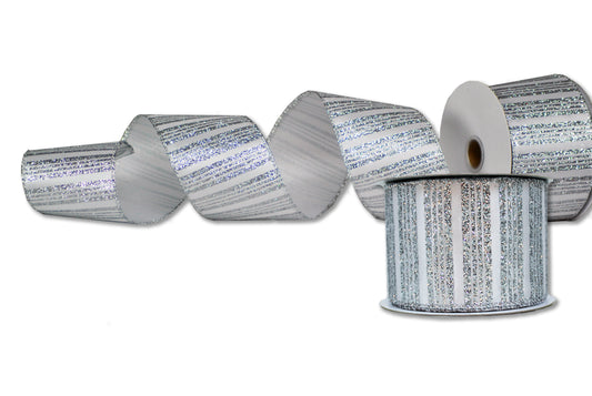 2 Pack of 30' Silver Ribbon with Silver Glitter Lines