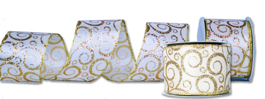 2 Pack of 30' Champagne Ribbon with Gold Glitter Designs and Enhancements