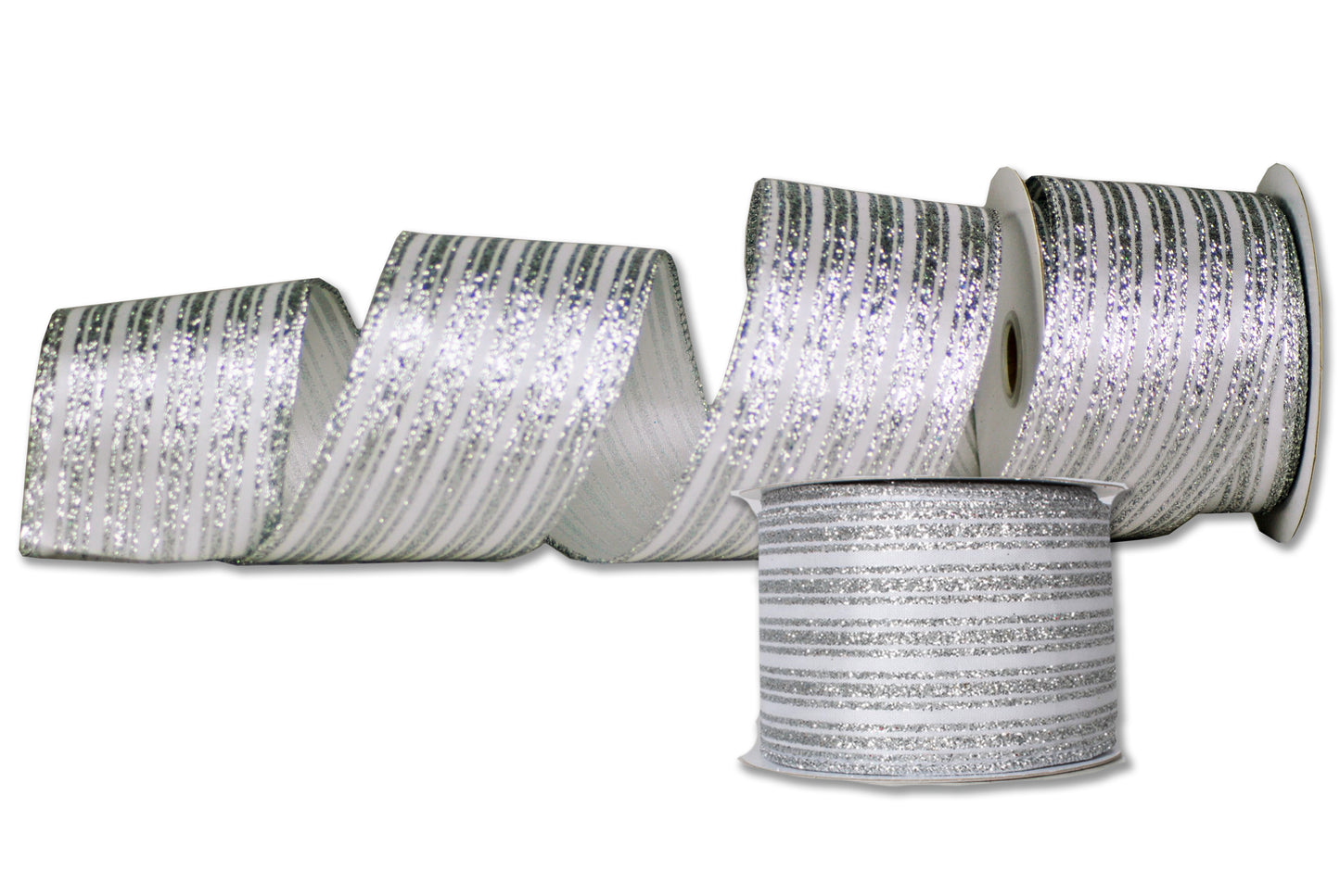 2 Pack of 30' White Ribbon with Silver Glitter Lines