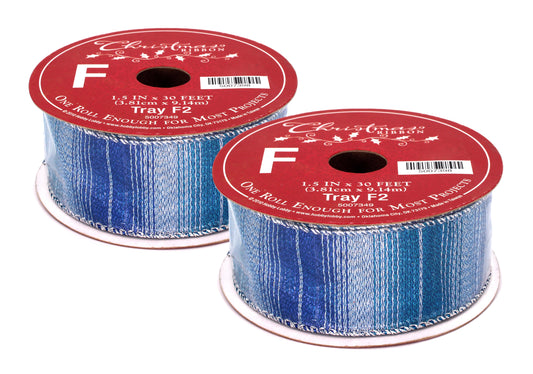 2 Pack of 30' Dark Blue, Silver, and Aqua Striped Ribbon with Glitter Enhancements