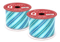 2 Pack of 30' Aqua, White, and Dark Blue Ribbon with Digonal Stripes and Glitter Enhancements