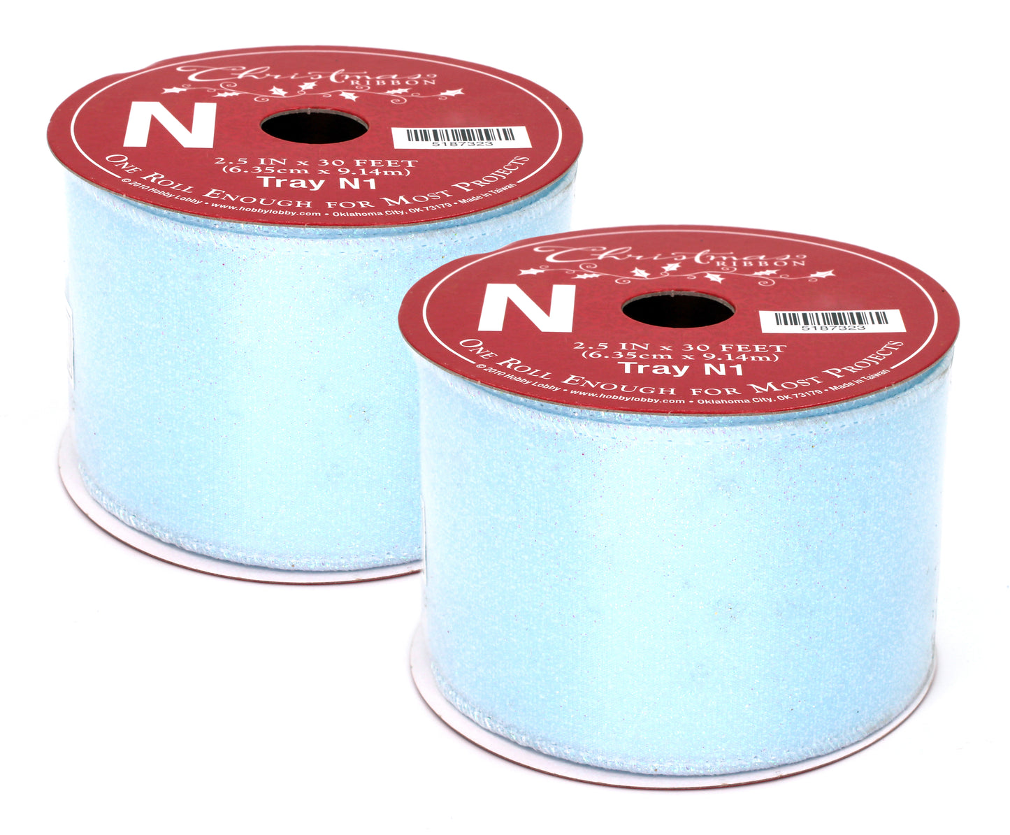 2 Pack of 30' Light Blue Ribbon with Glitter Enhancements