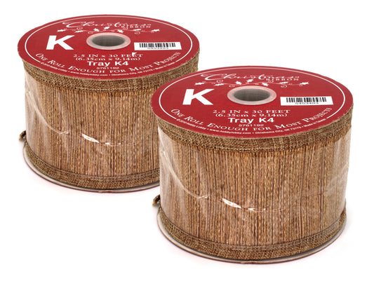 2 Pack of 30' Burlap Ribbon with Metallic Enhancements