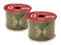 2 Pack of 30' Olive Green Ribbon with Shiny Gold Mandala Designs