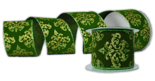 2 Pack of 30' Green Ribbon with Lime Green Glitter Designs