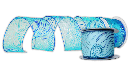 2 Pack of 30' Teal Ribbon with Blue Gem Enhancements