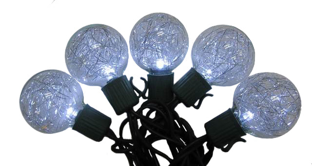 Pure White LED Lights 10 G40 with Silver Tinsel