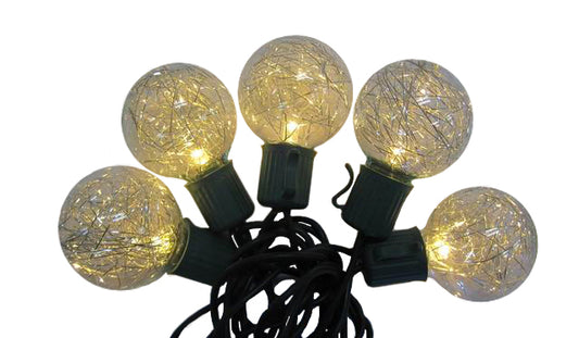 Warm White LED Lights 10 G40 with Gold Tinsel