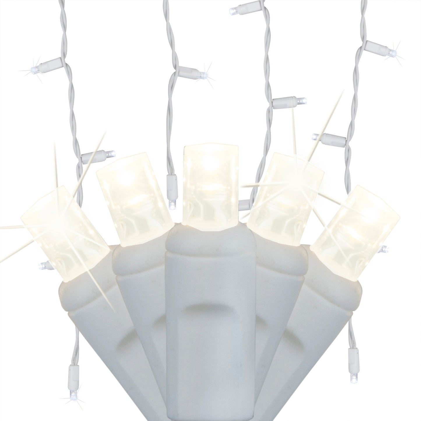 Standard Grade M5 Pure White Icicle LED Light Set on White Wire