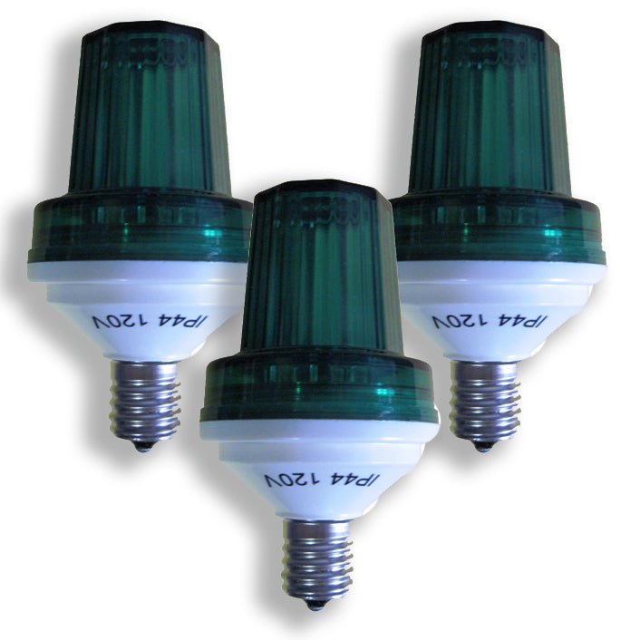 3 Pack E17 Base 1W Green LED Green Lens 180 Flash / Minute