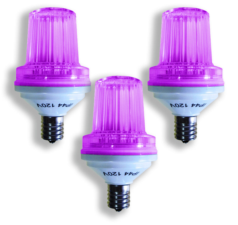 3 Pack E17 Base 1W Purple LED Purple Lens 180 Flash / Minute