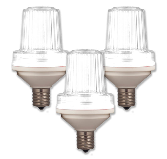 3 Pack E12 Base, 1W, Pure White, SMD LED, Clear Lens, 150 Flash / Minute
