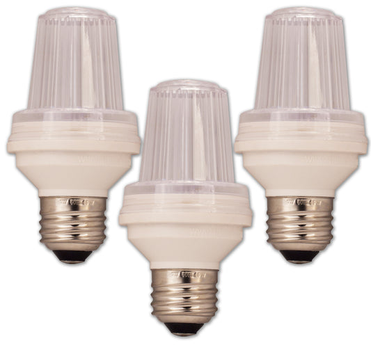 3 Pack E26 Base, 1W, Pure White, SMD LED, Clear Lens, 150 Flash / Minute
