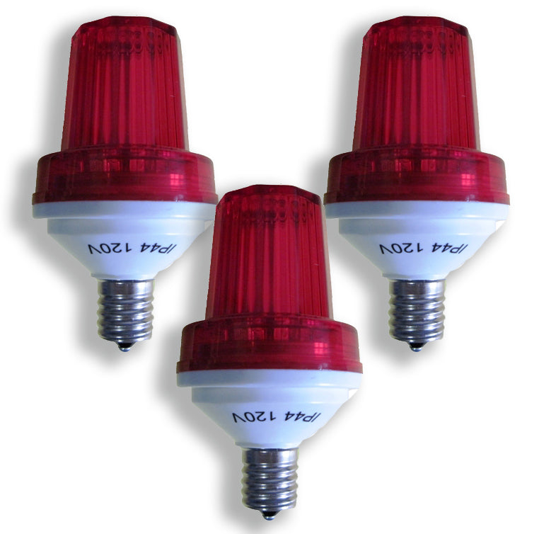 3 Pack E17 Base 1W Red LED Red Lens 180 Flash / Minute