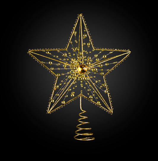 10" Metal Jeweled Gold Star Tree Topper