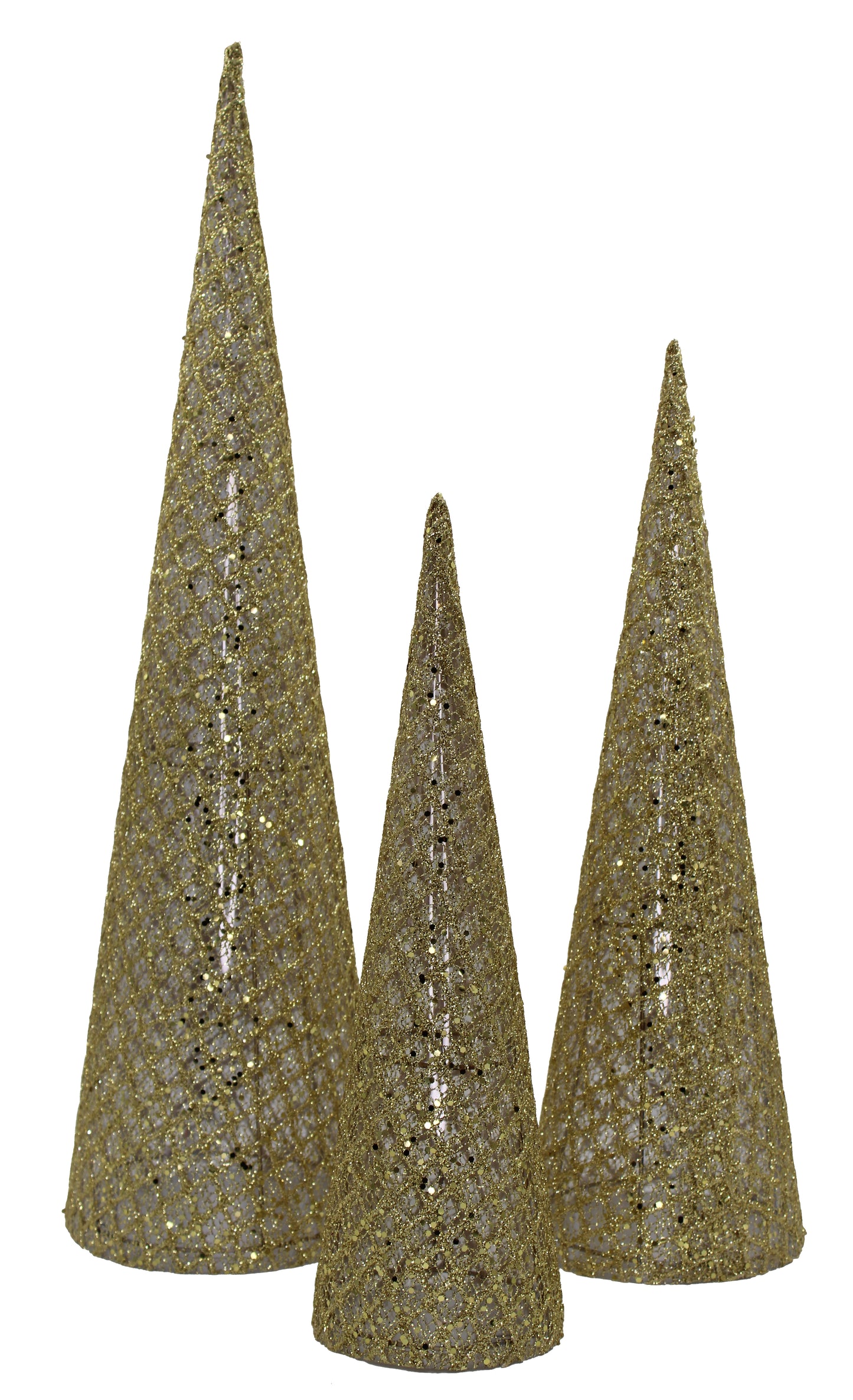3 Pack of Gold Mesh Cone Trees