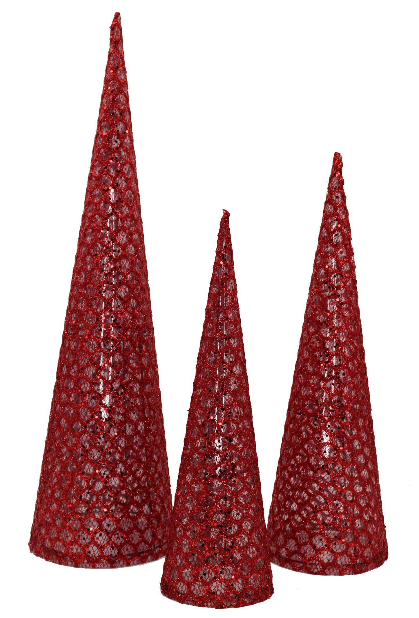3 Pack of Red Mesh Cone Trees