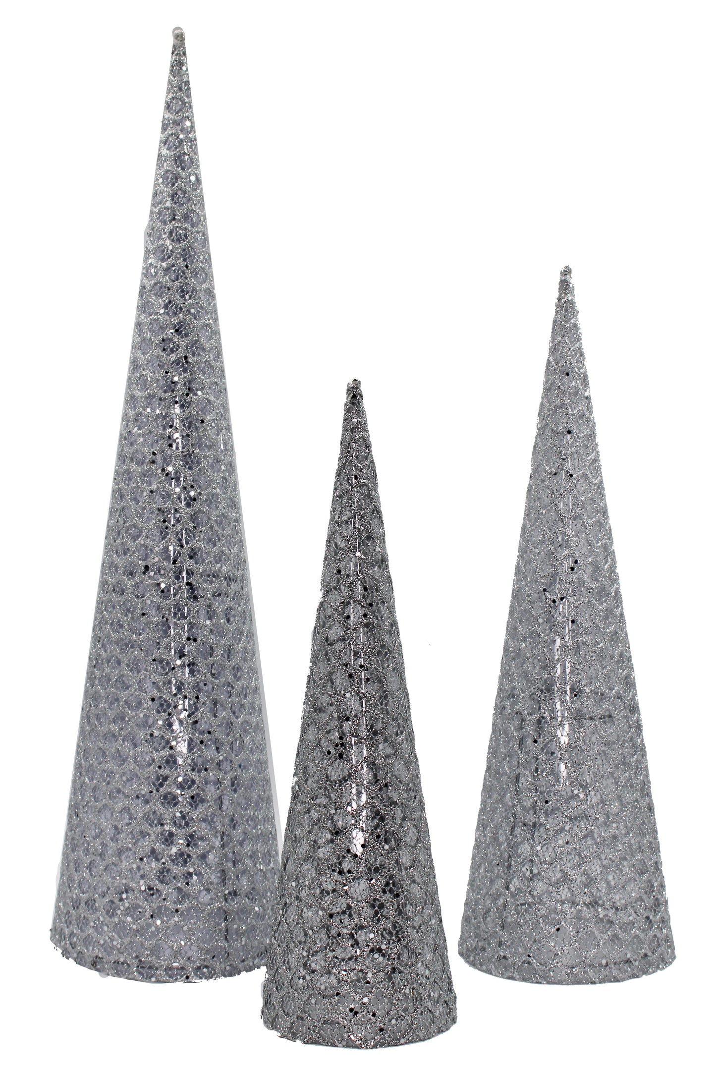 3 Pack of Silver Mesh Cone Trees