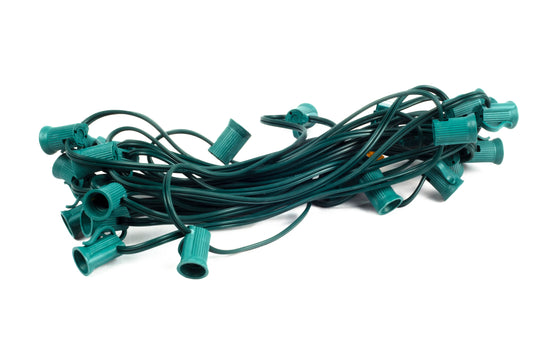 100' C7 Cordset E12 Sockets on Green Wire with 12" Spacing