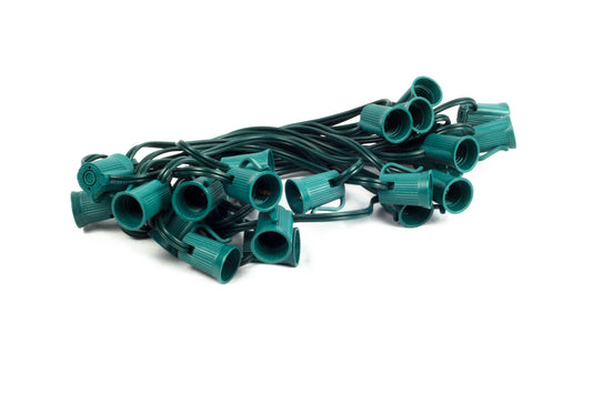 100' C9 Cordset E17 Sockets on Green Wire with 12" Spacing