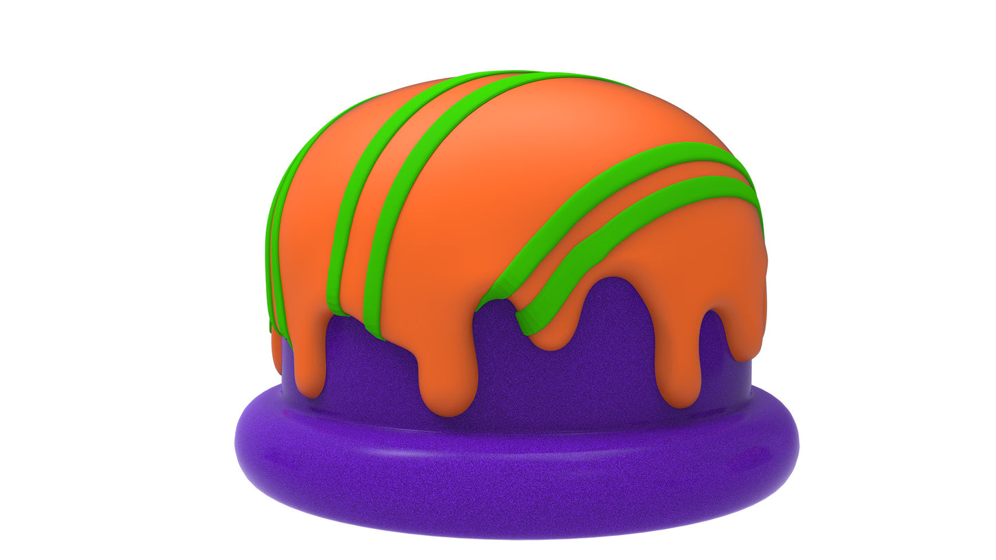 18" Candy Truffle Stool. Orange Frosting with Green Lines.