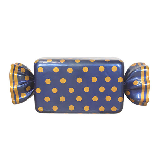 5' Wrapped Rectangle Candy with Navy Blue Wrapper with Orange Polka Dots