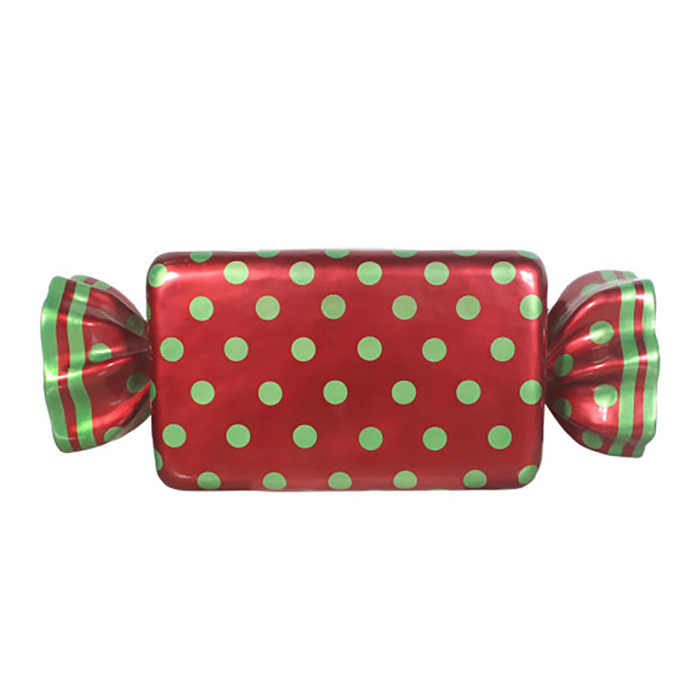 5' Wrapped Rectangle Candy with Red Wrapper with Green Polka Dots