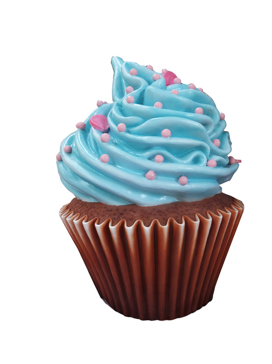 44" Chocolate Cupcake with Light Blue Icing and Light Pink Sprinkles