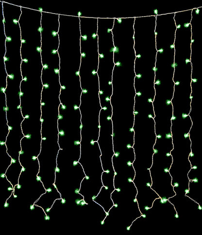 150 Green Incandescent Light Curtain with 1/4 Clear Twinkle Bulbs