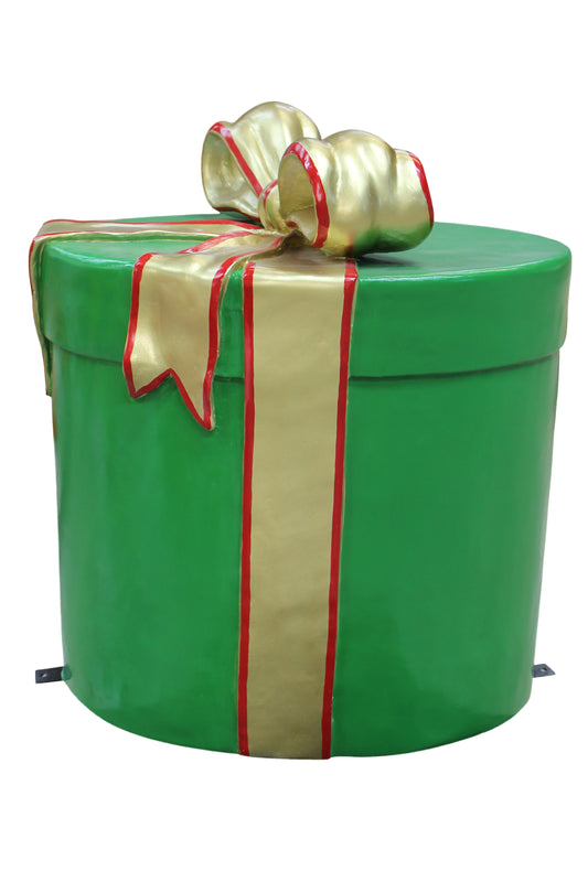 Green Oval 33" Gift Box Traditional Collection with Gold Ribbon and Bow with Red Trim