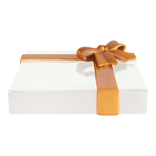 White Rectangle Gift Box with Gold Bow