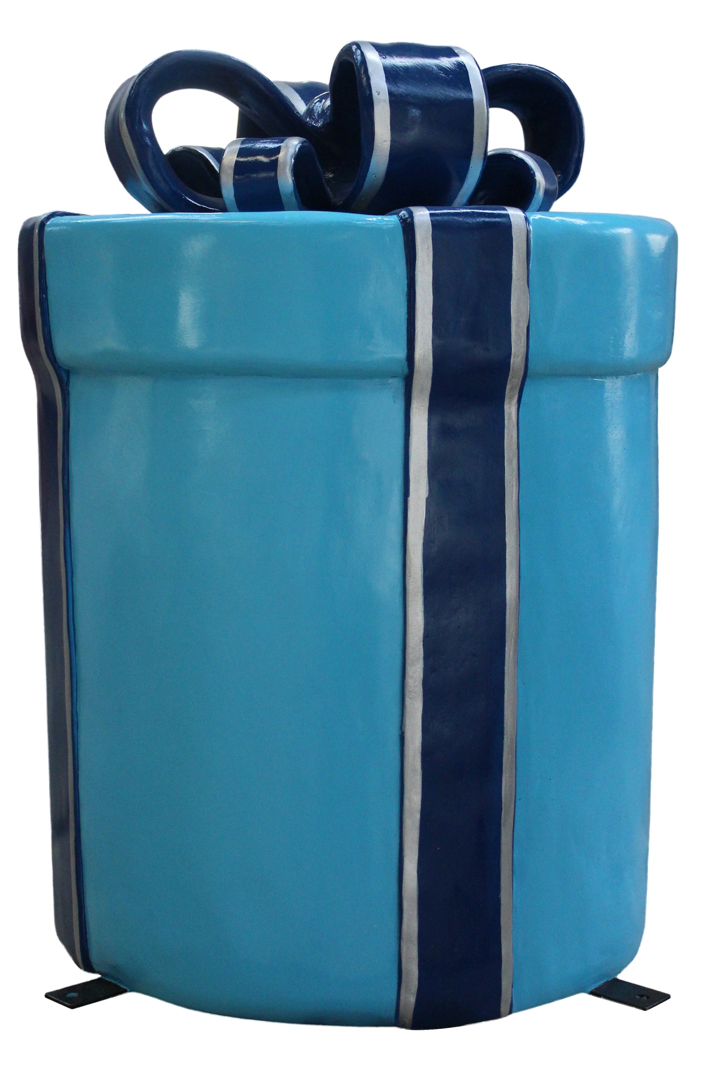 Aqua 24" Gift Box Arctic Collection Round with Blue Ribbon and Silver Trim