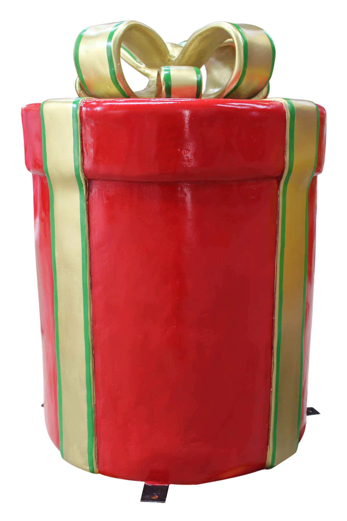 Round Red 24" Gift Box Traditional Collection with Gold Ribbon and Green Trim