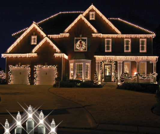 100 Clear Icicle Lights on White Wire