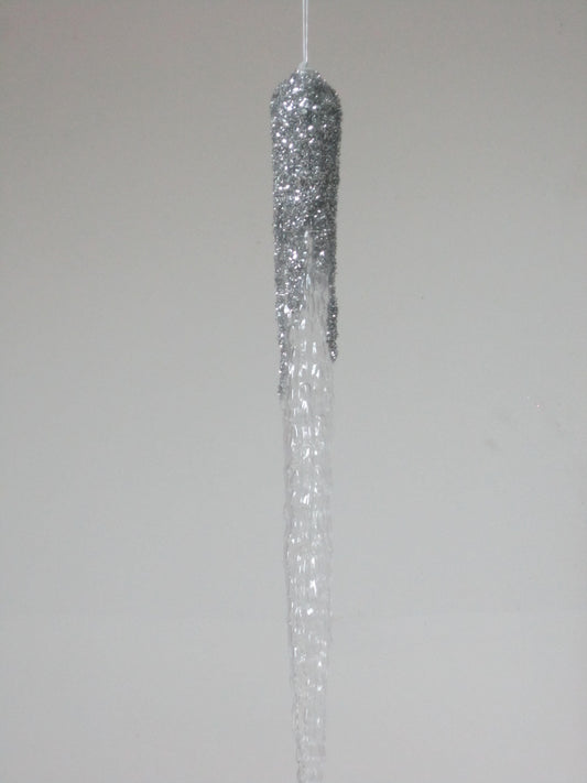 24" Icicle with Silver Glitter