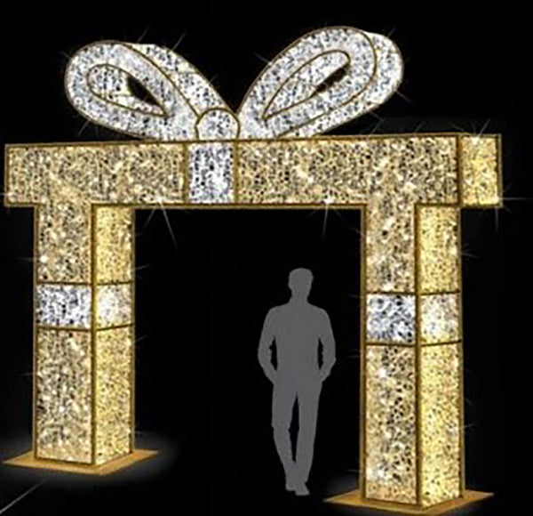 13' Gift Box Arch with Warm White Lights and a Bow – WinterlandInc
